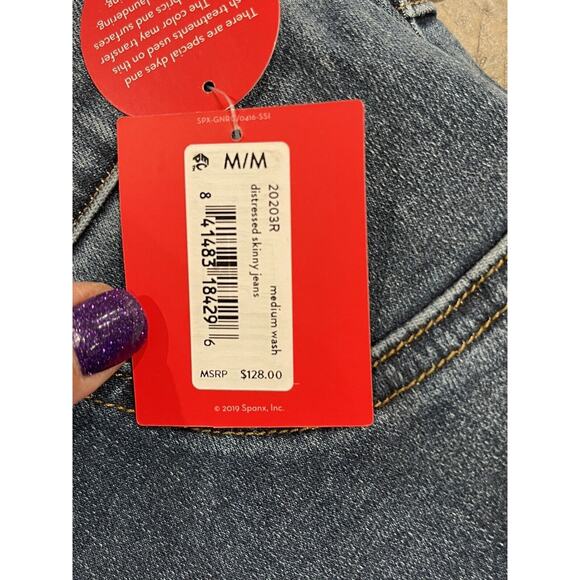 SPANX Distressed Skinny Jeans Medium Wash 20203R Comfort Stretch NEW $128 M - Picture 12 of 12